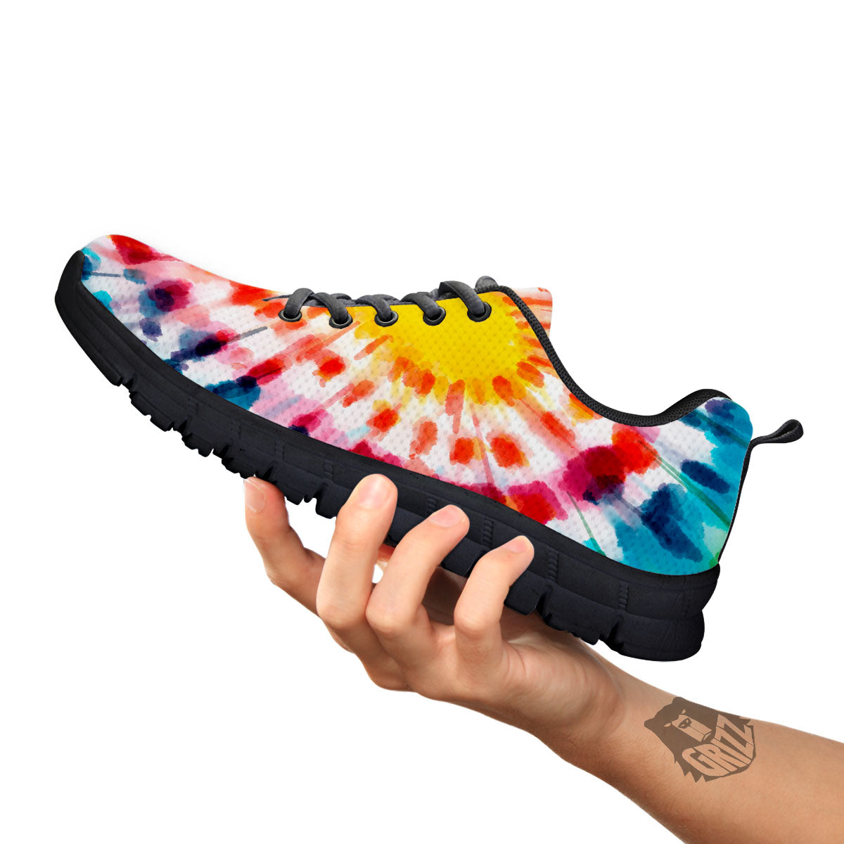 Tie Dye Rainbow Heart Print Black Sneaker-grizzshop