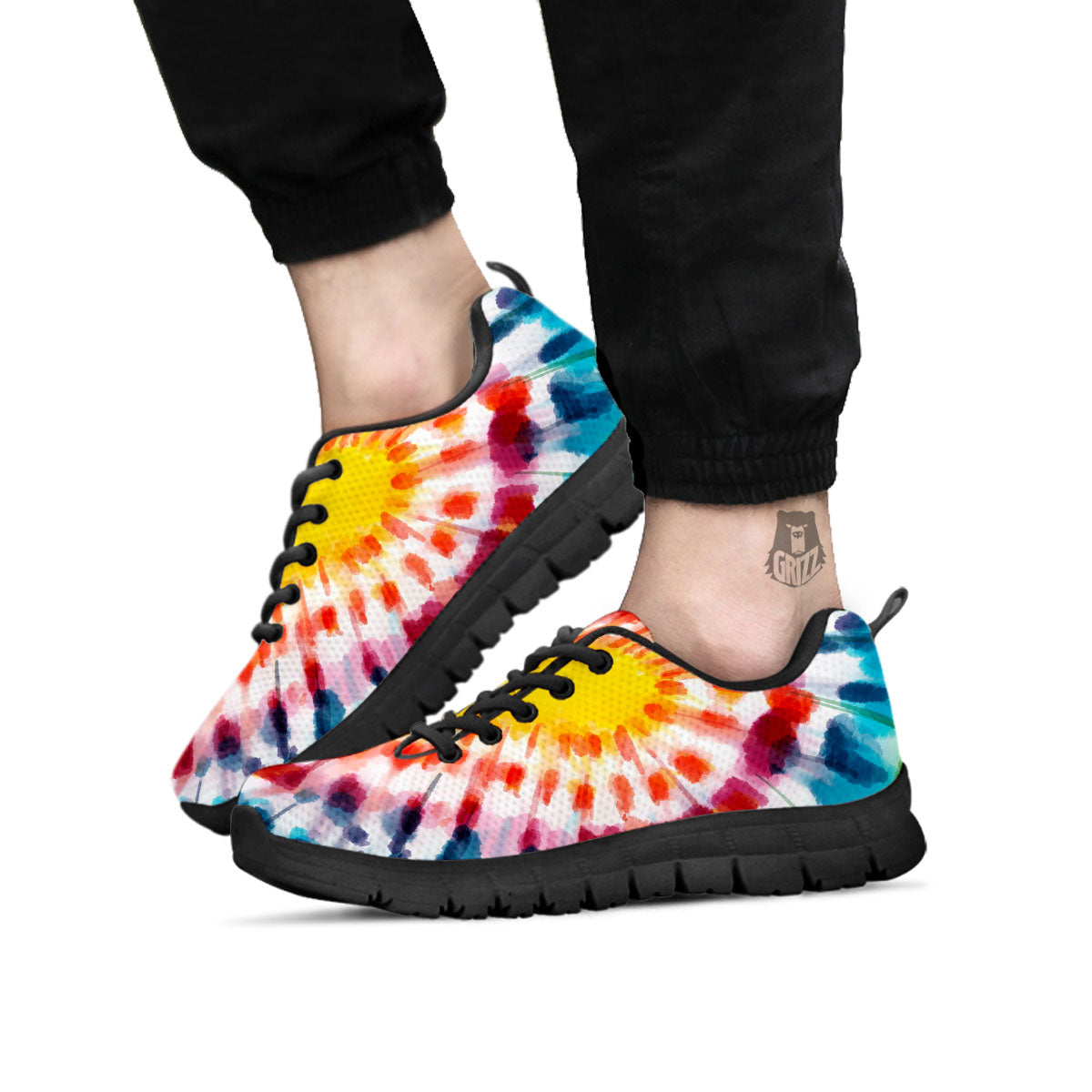 Tie Dye Rainbow Heart Print Black Sneaker-grizzshop