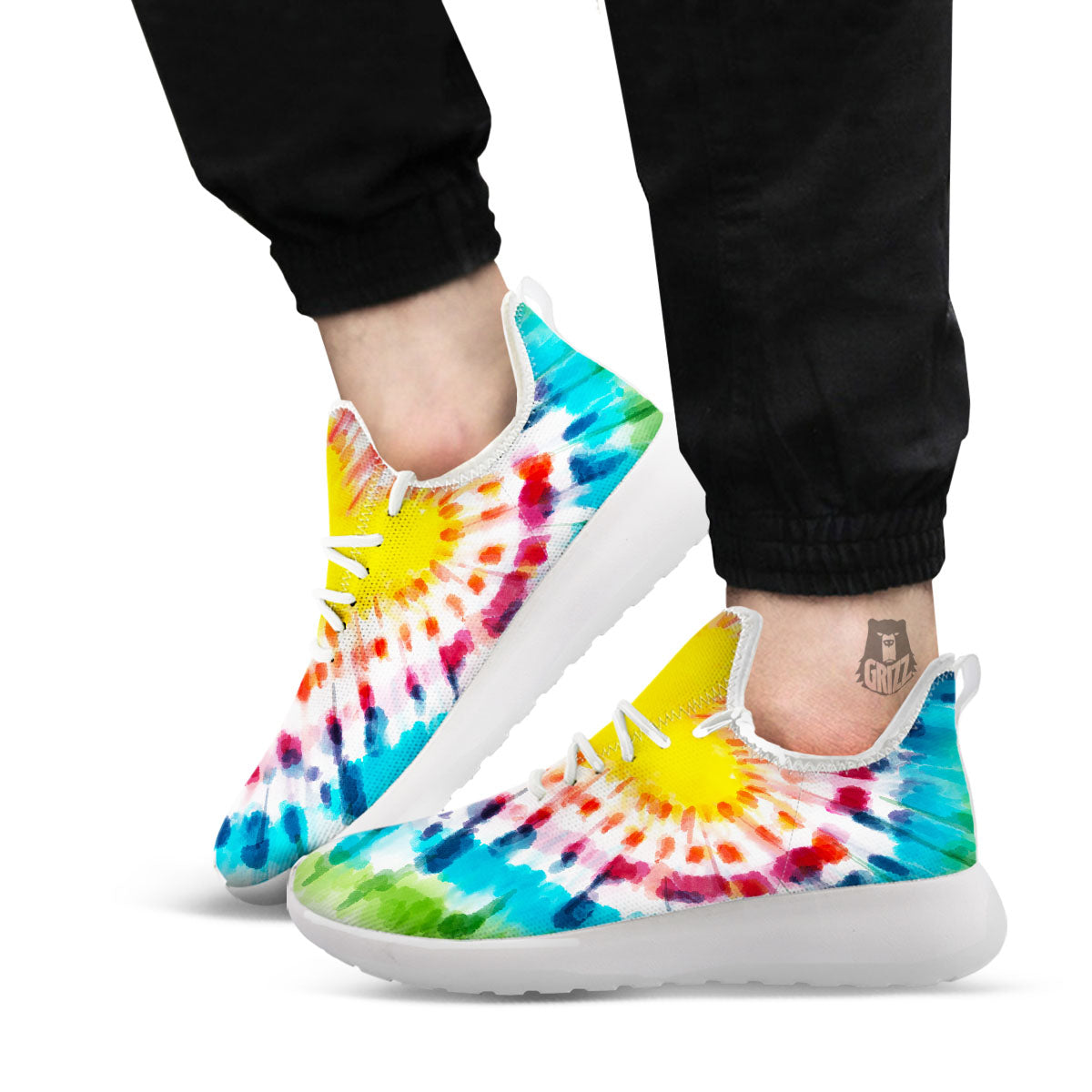 Tie Dye Rainbow Heart Print White Athletic Shoes-grizzshop