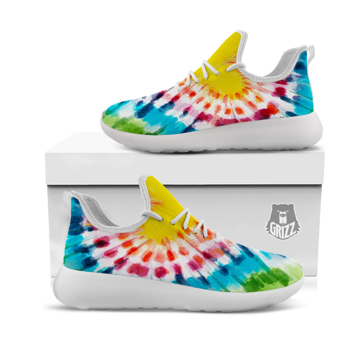 Tie Dye Rainbow Heart Print White Athletic Shoes-grizzshop