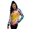 Tie Dye Rainbow Heart Print Women's Bomber Jacket-grizzshop