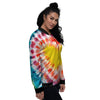 Tie Dye Rainbow Heart Print Women's Bomber Jacket-grizzshop