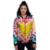 Tie Dye Rainbow Heart Print Women's Bomber Jacket-grizzshop