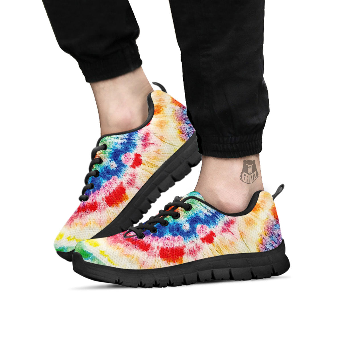 Tie Dye Rainbow Spiral Print Black Sneaker-grizzshop