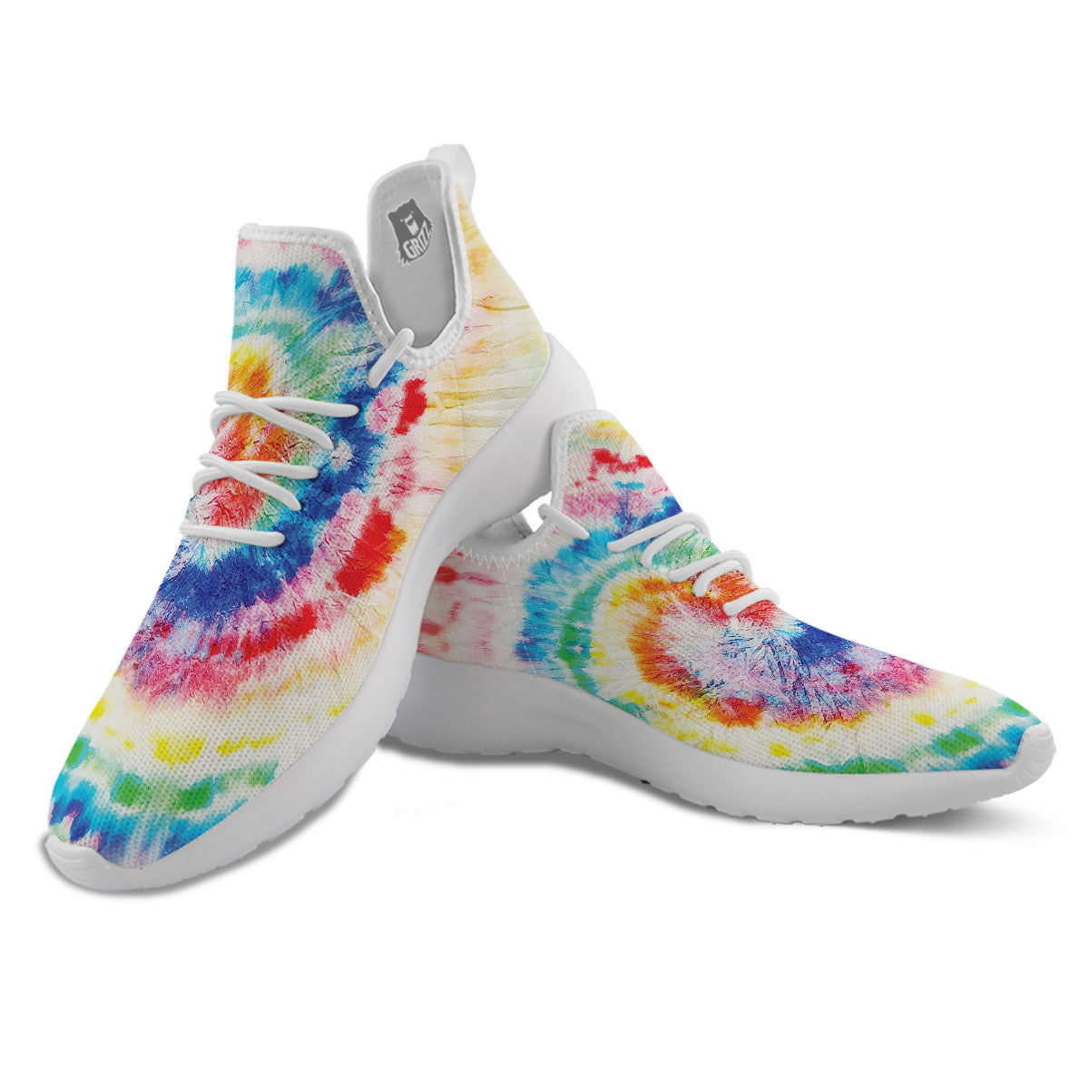 Tie Dye Rainbow Spiral Print White Athletic Shoes-grizzshop