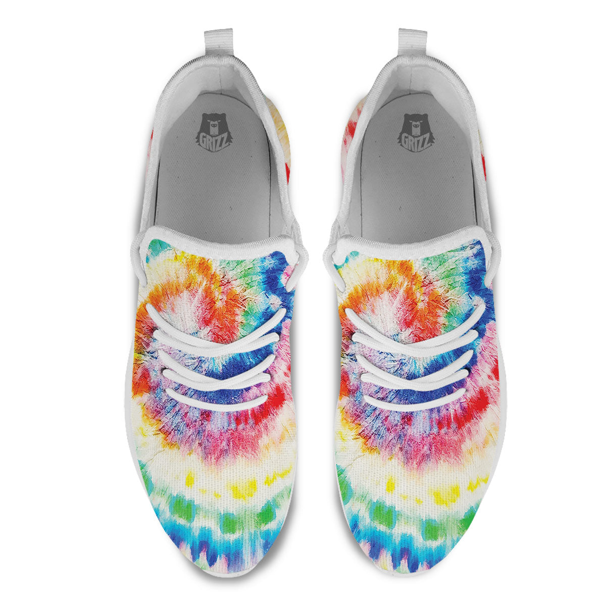 Tie Dye Rainbow Spiral Print White Athletic Shoes-grizzshop