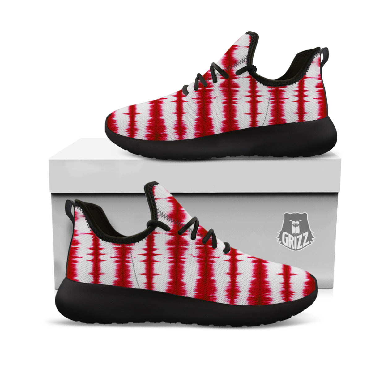 Tie Dye Red Stripe Print Pattern Black Athletic Shoes-grizzshop