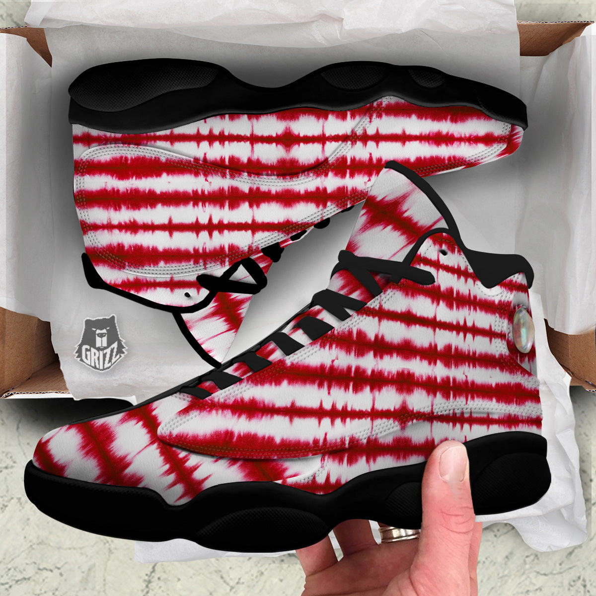 Tie Dye Red Stripe Print Pattern Black Basketball Shoes-grizzshop