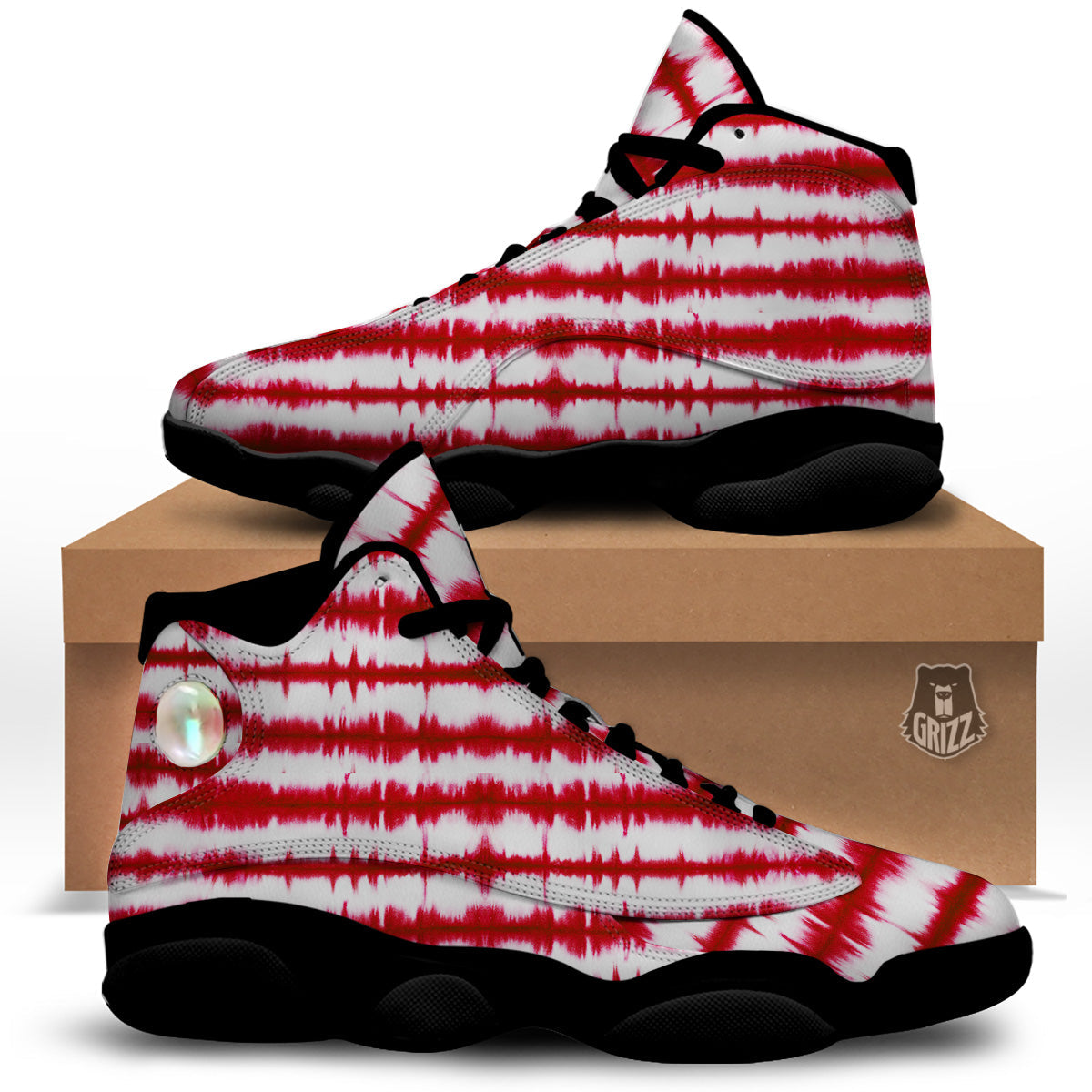 Tie Dye Red Stripe Print Pattern Black Basketball Shoes-grizzshop