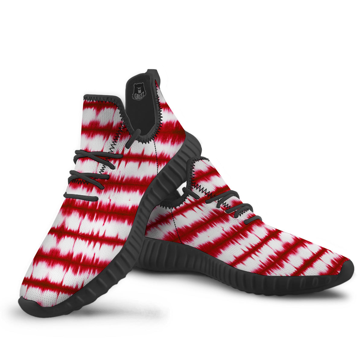 Tie Dye Red Stripe Print Pattern Black Walking Shoes-grizzshop