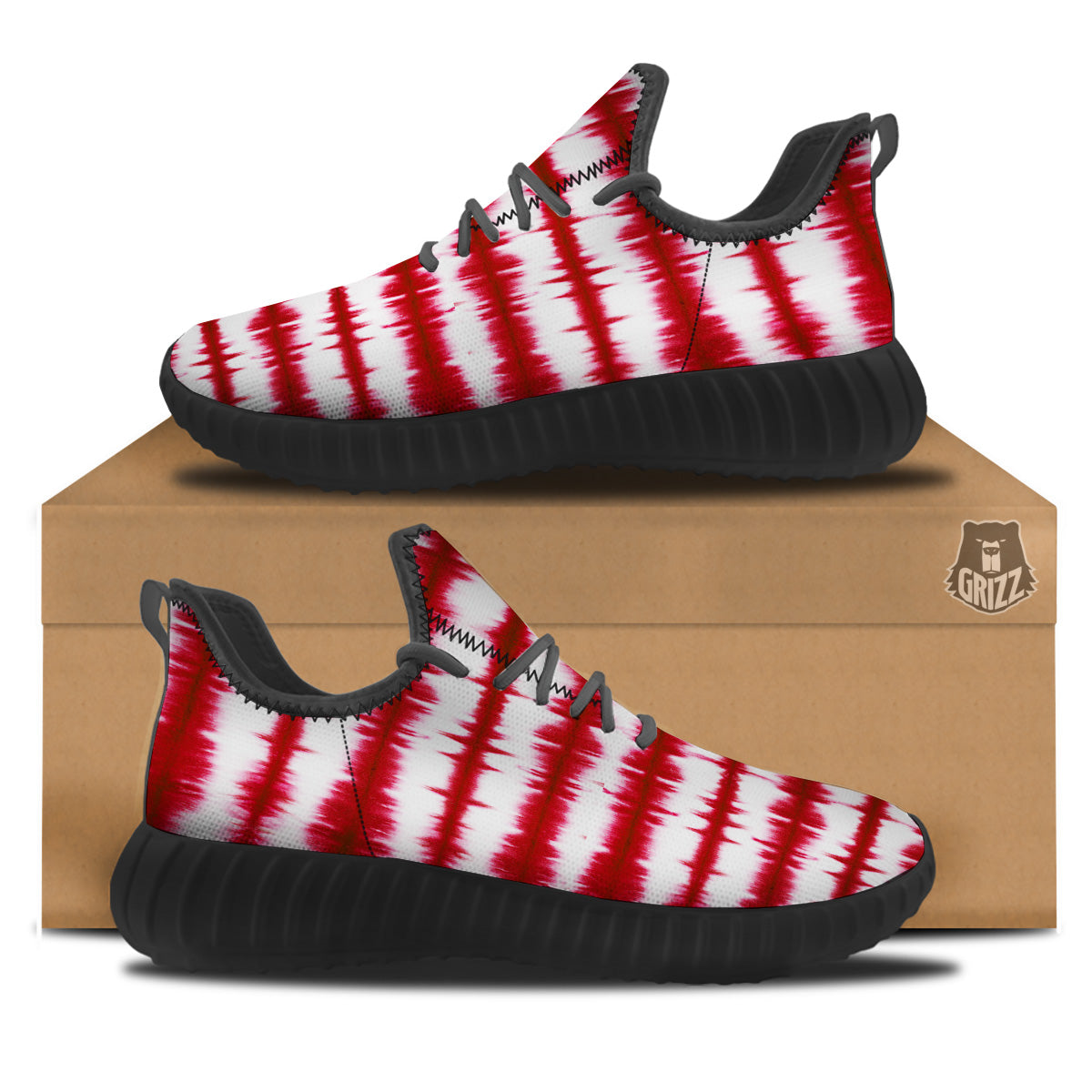 Tie Dye Red Stripe Print Pattern Black Walking Shoes-grizzshop