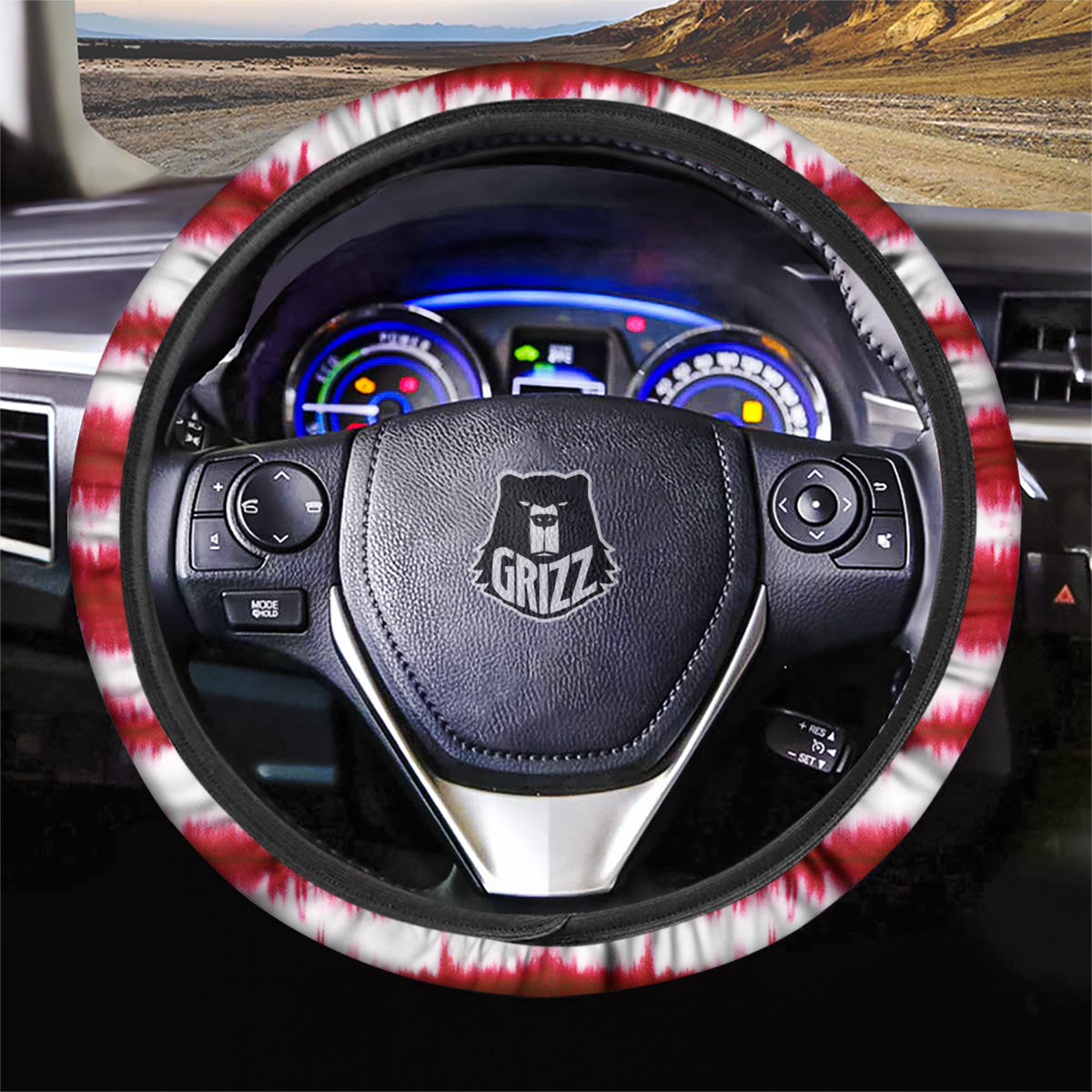 Tie Dye Red Stripe Print Pattern Car Steering Wheel Cover-grizzshop