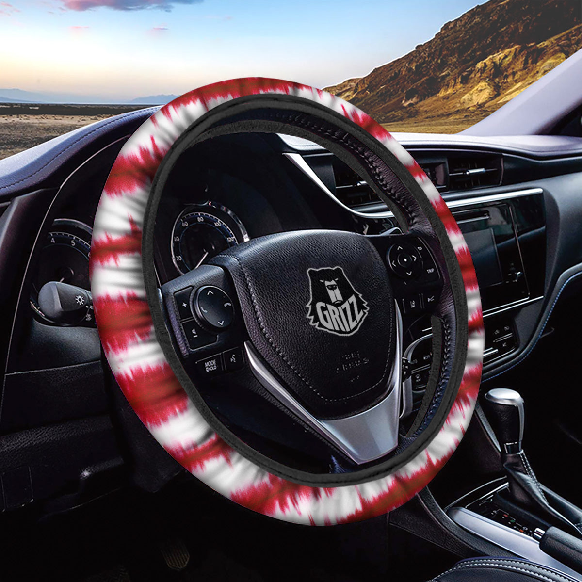 Tie Dye Red Stripe Print Pattern Car Steering Wheel Cover-grizzshop