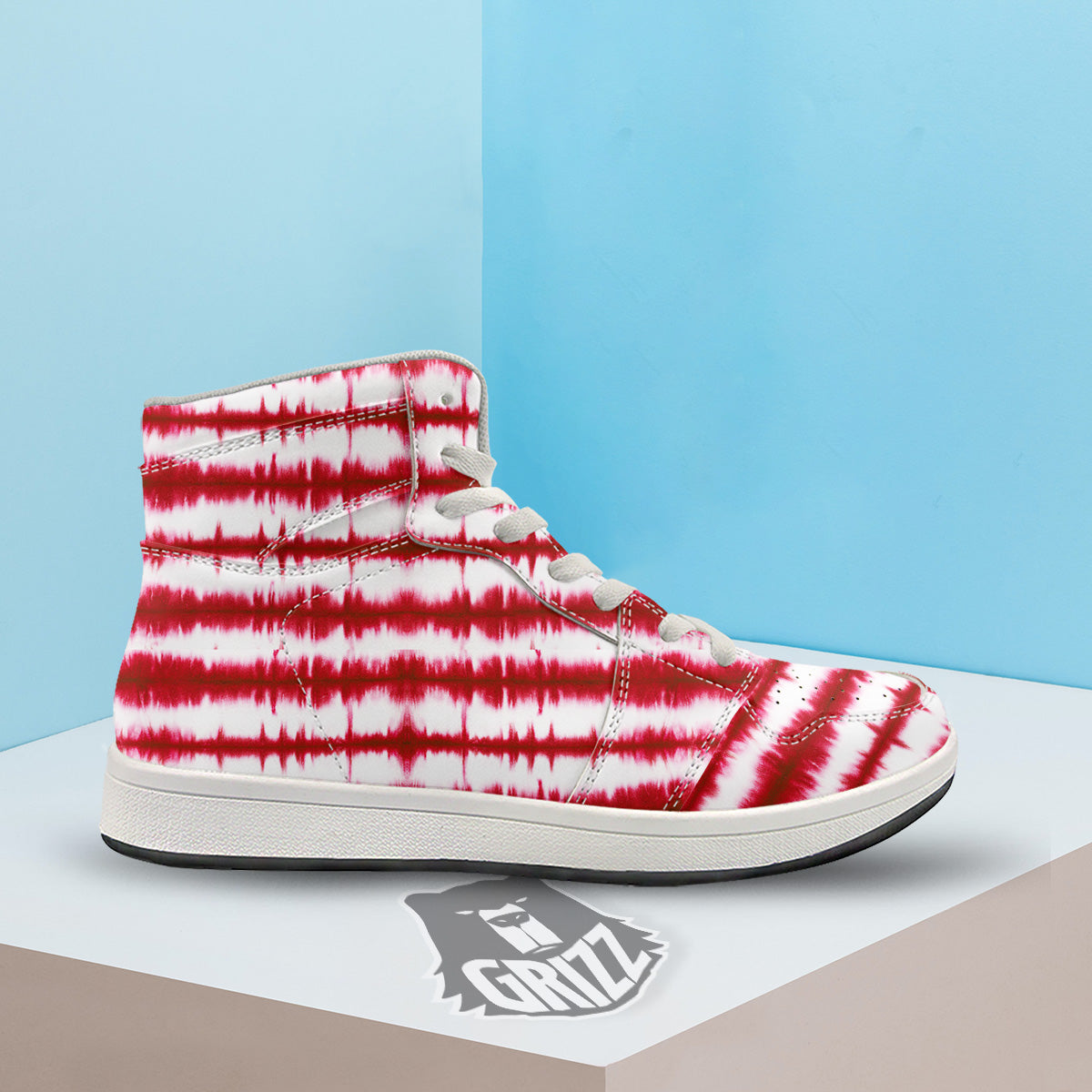 Tie Dye Red Stripe Print Pattern High Top Sneakers-grizzshop