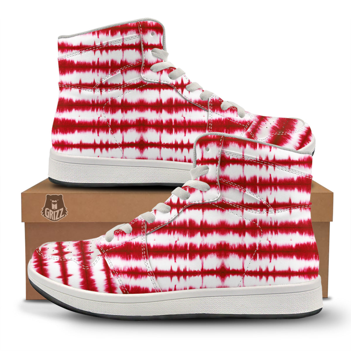 Tie Dye Red Stripe Print Pattern High Top Sneakers-grizzshop