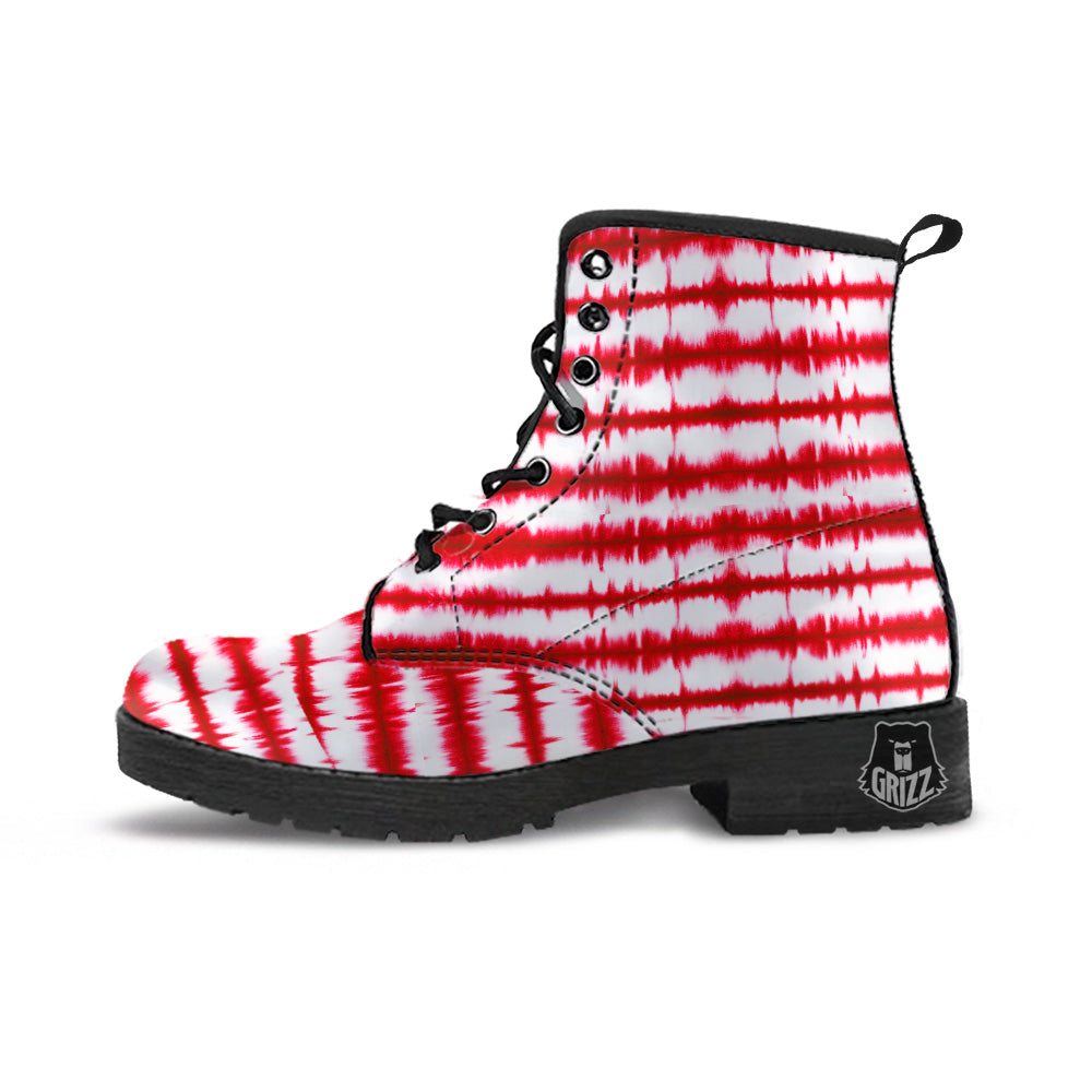 Tie Dye Red Stripe Print Pattern Leather Boots-grizzshop