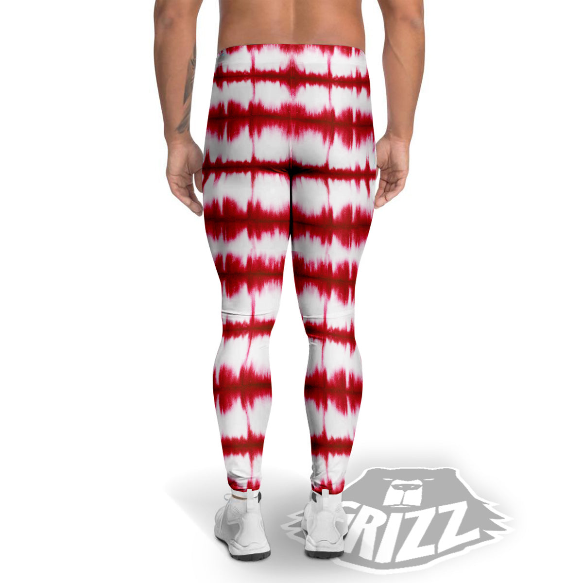 Tie Dye Red Stripe Print Pattern Men's Leggings-grizzshop