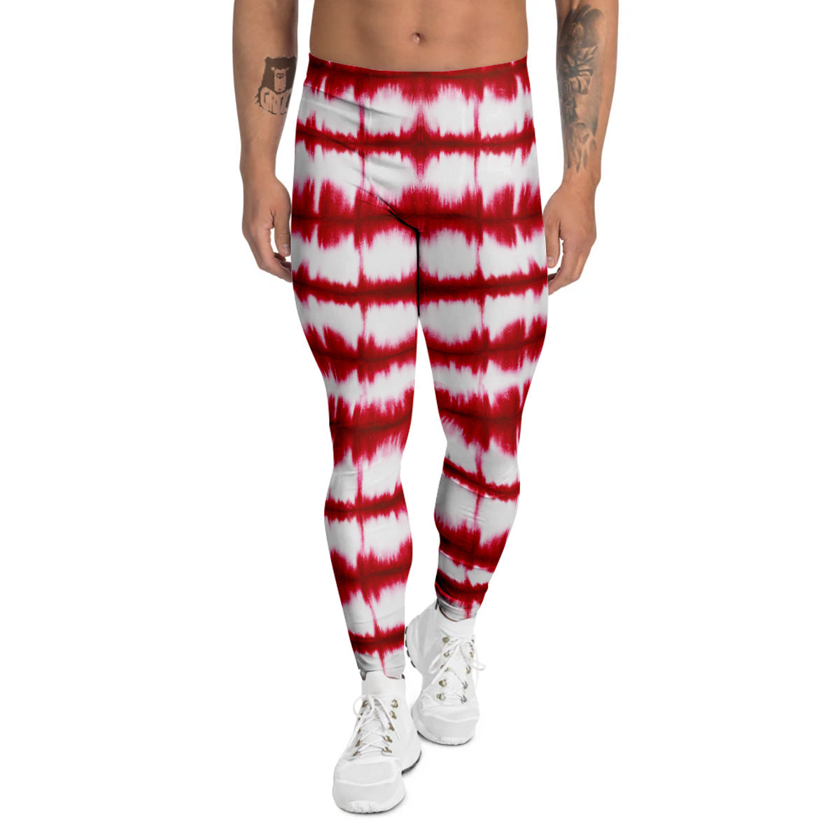 Tie Dye Red Stripe Print Pattern Men's Leggings-grizzshop