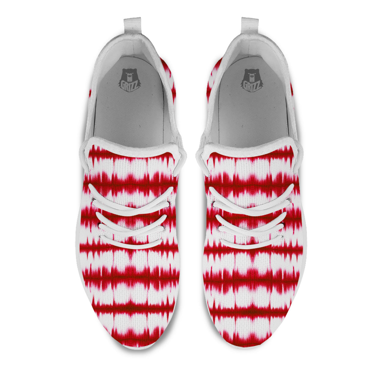 Tie Dye Red Stripe Print Pattern White Athletic Shoes-grizzshop