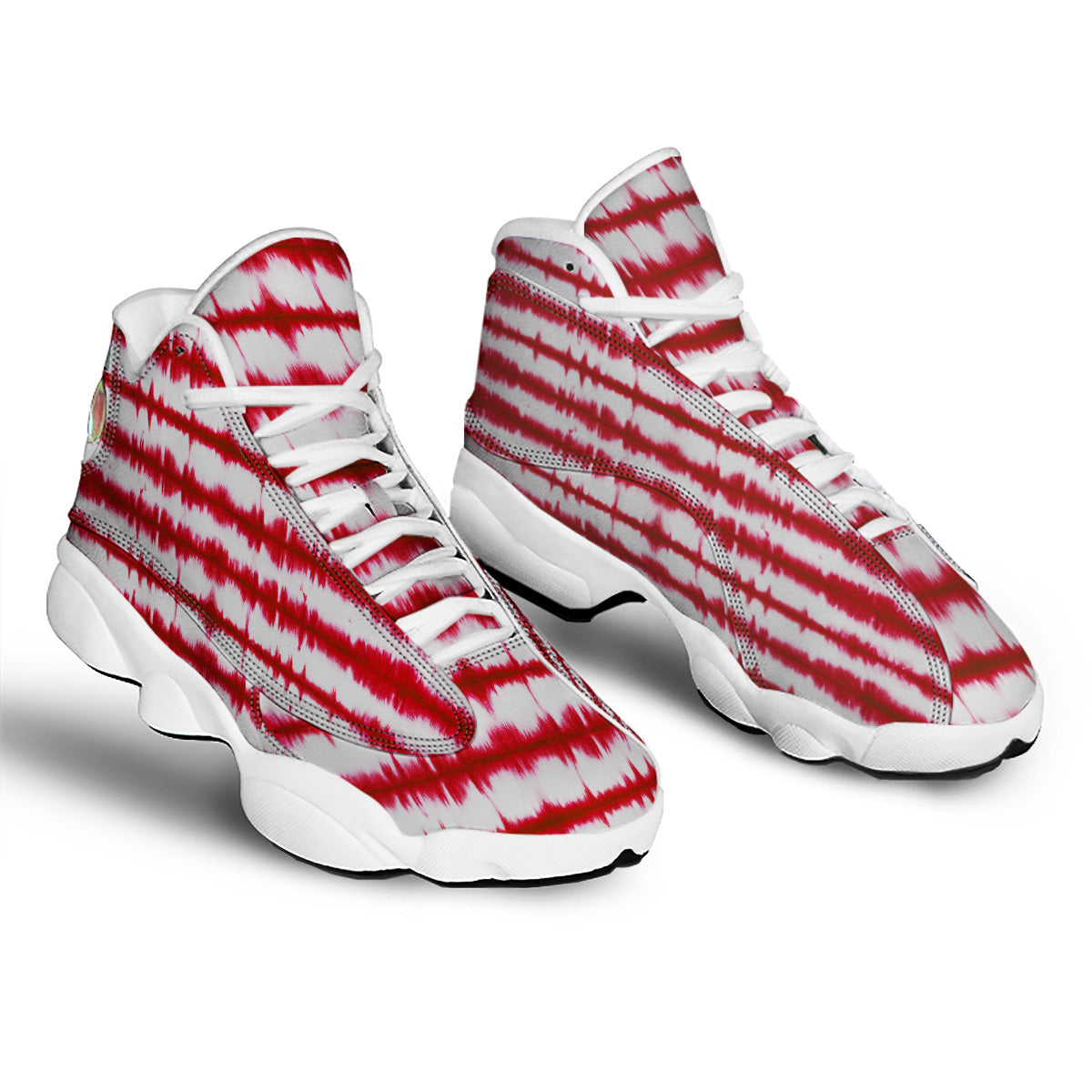 Tie Dye Red Stripe Print Pattern White Basketball Shoes-grizzshop