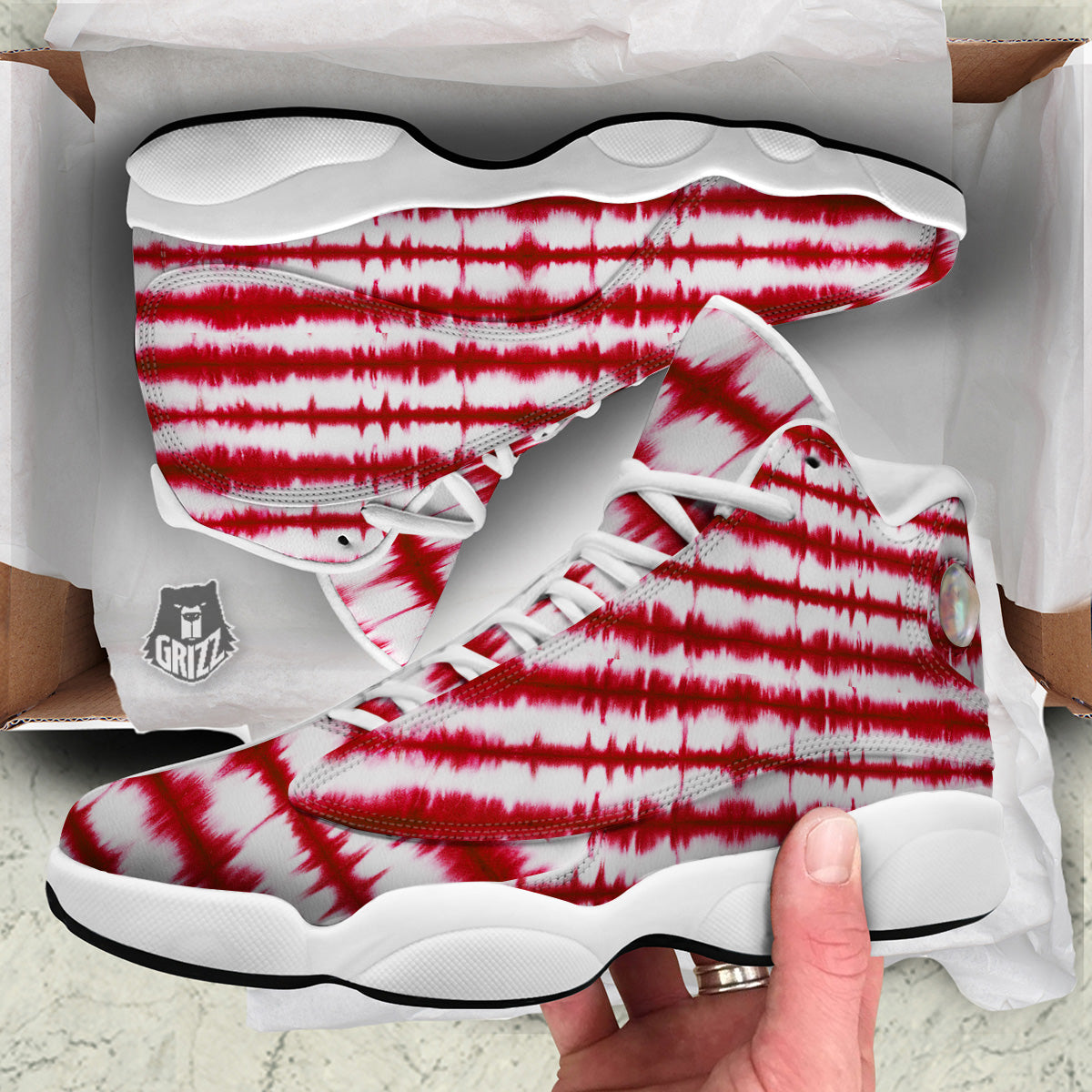 Tie Dye Red Stripe Print Pattern White Basketball Shoes-grizzshop