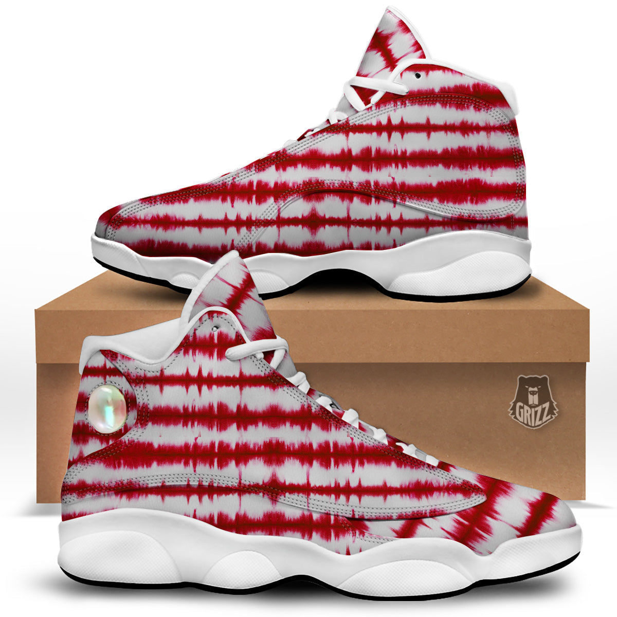 Tie Dye Red Stripe Print Pattern White Basketball Shoes-grizzshop
