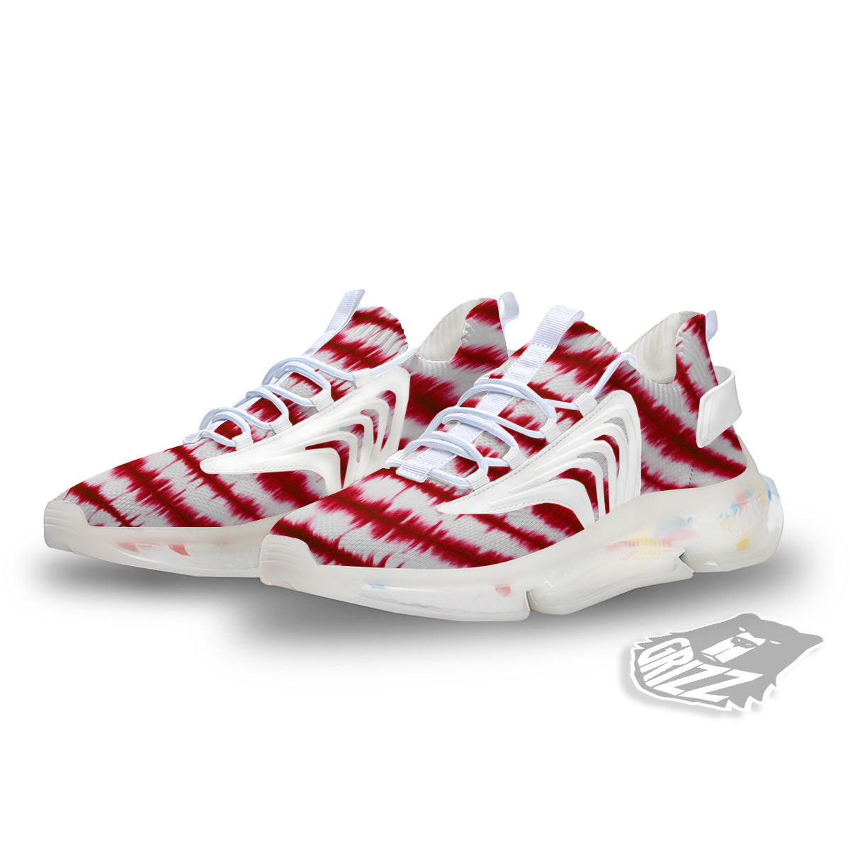 Tie Dye Red Stripe Print Pattern White Gym Shoes-grizzshop