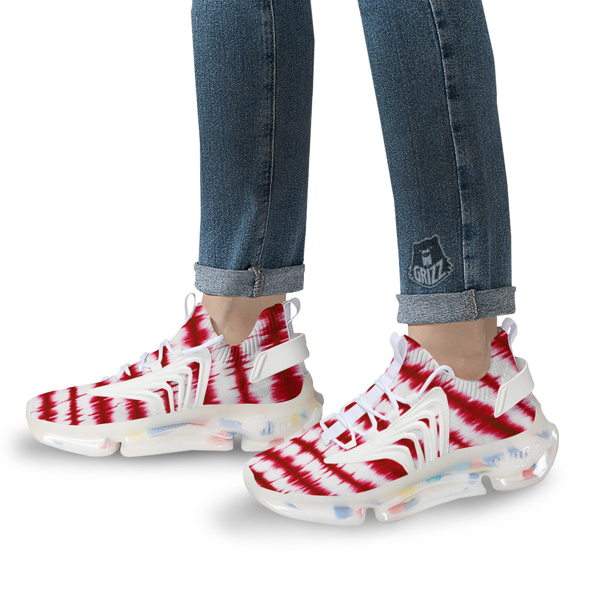 Tie Dye Red Stripe Print Pattern White Gym Shoes-grizzshop