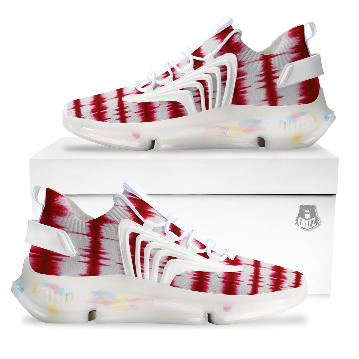 Tie Dye Red Stripe Print Pattern White Gym Shoes-grizzshop