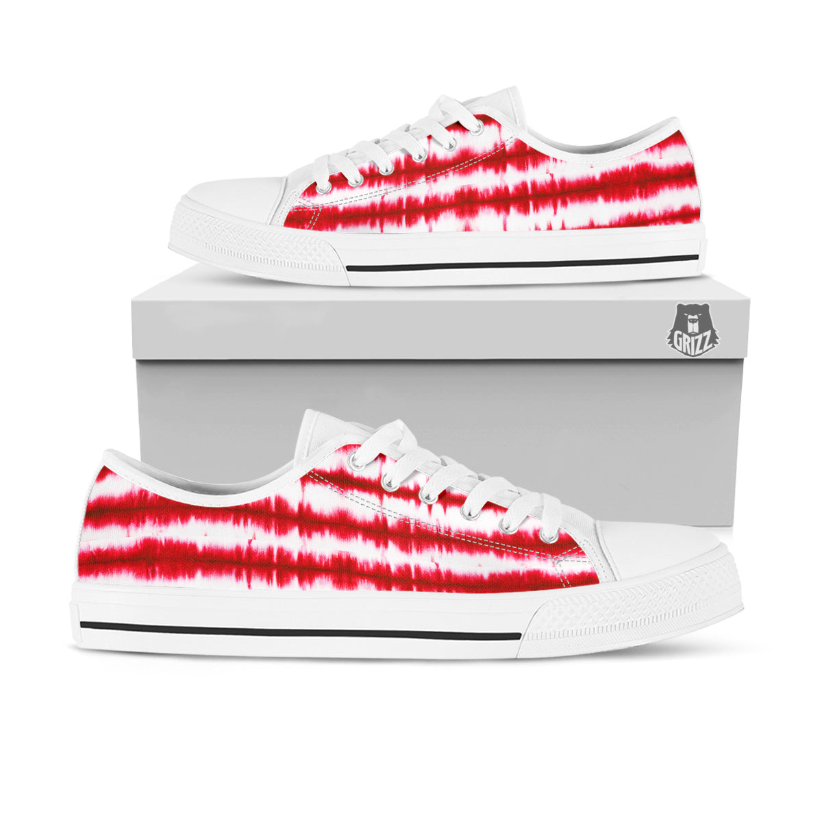 Tie Dye Red Stripe Print Pattern White Low Top Shoes-grizzshop