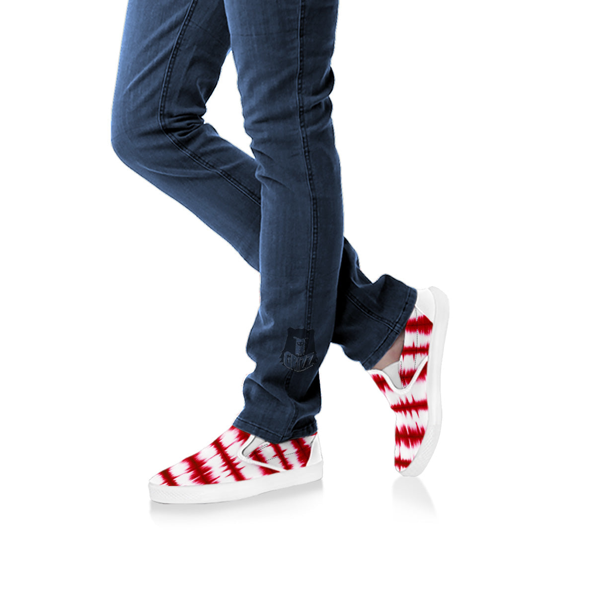 Tie Dye Red Stripe Print Pattern White Slip On Shoes-grizzshop