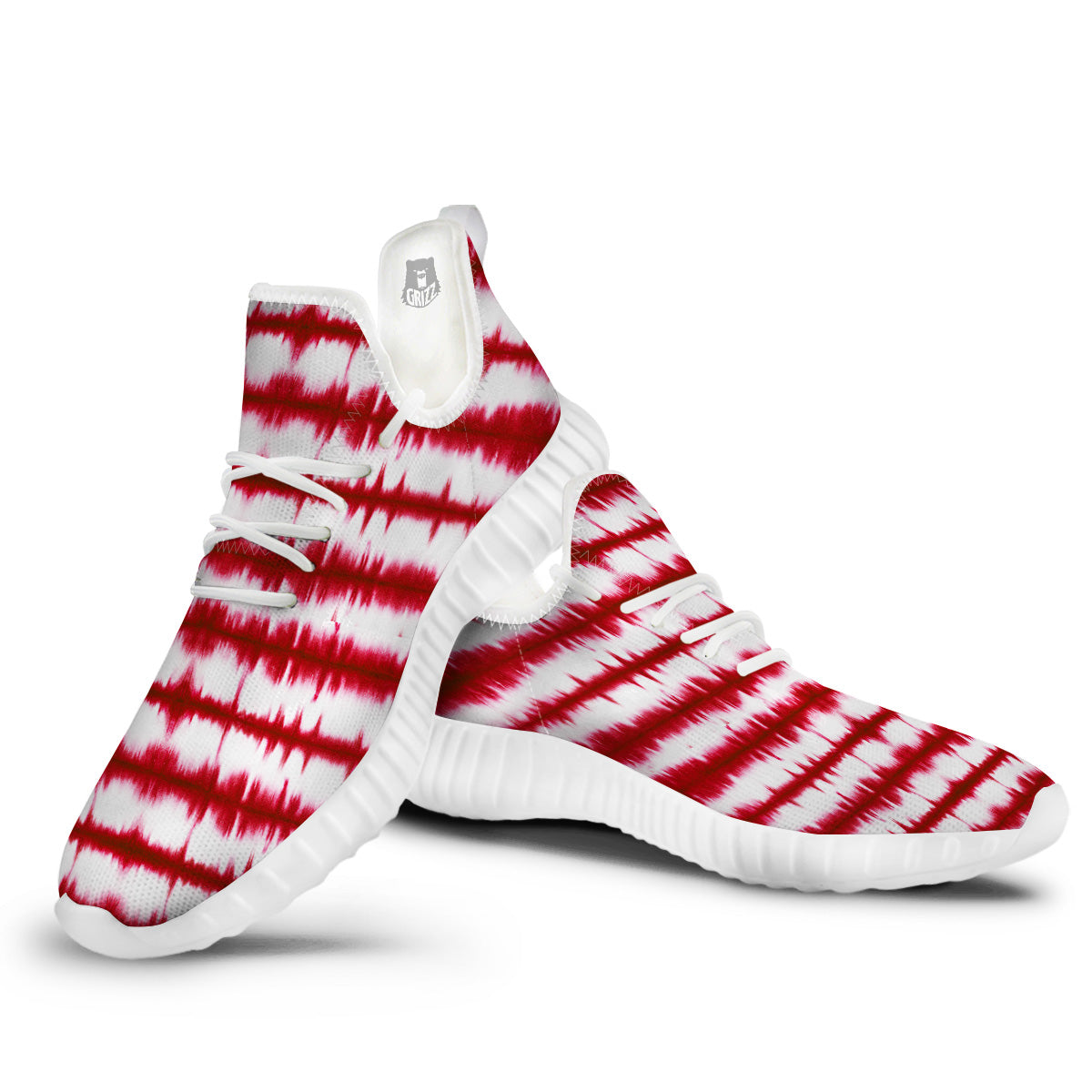 Tie Dye Red Stripe Print Pattern White Walking Shoes-grizzshop