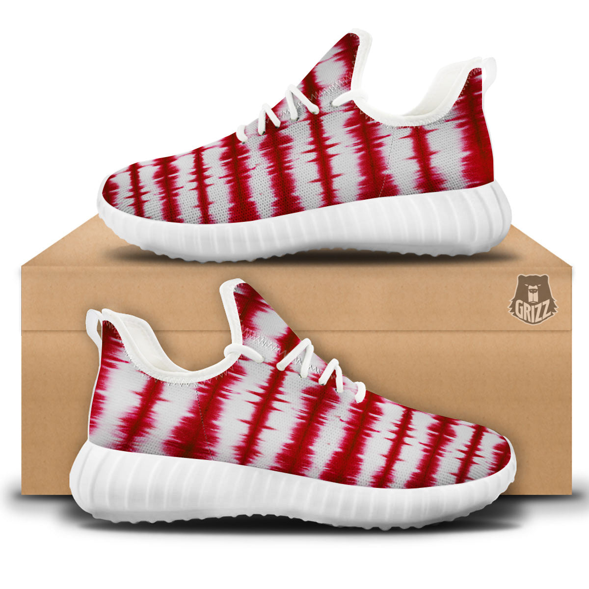 Tie Dye Red Stripe Print Pattern White Walking Shoes-grizzshop