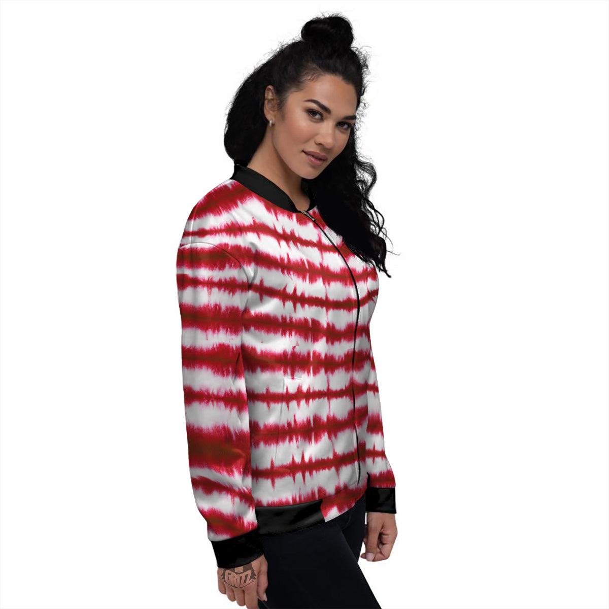 Tie Dye Red Stripe Print Pattern Women's Bomber Jacket-grizzshop