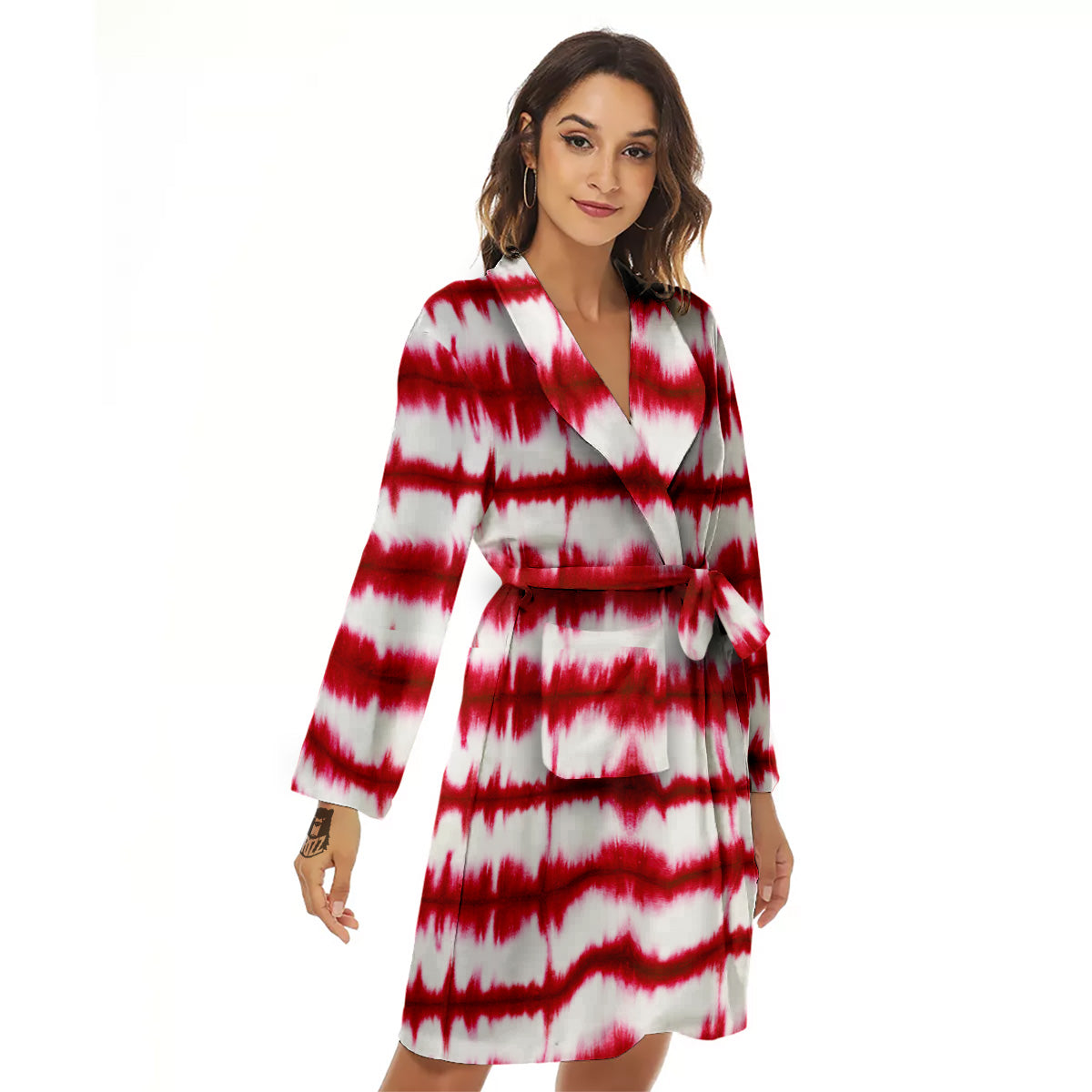 Tie Dye Red Stripe Print Pattern Women's Robe-grizzshop