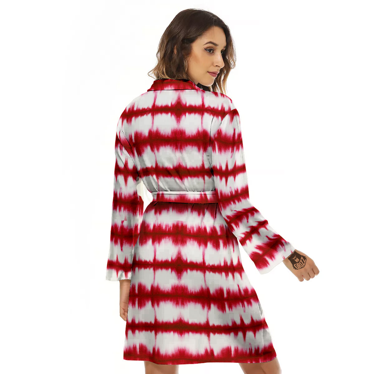 Tie Dye Red Stripe Print Pattern Women's Robe-grizzshop