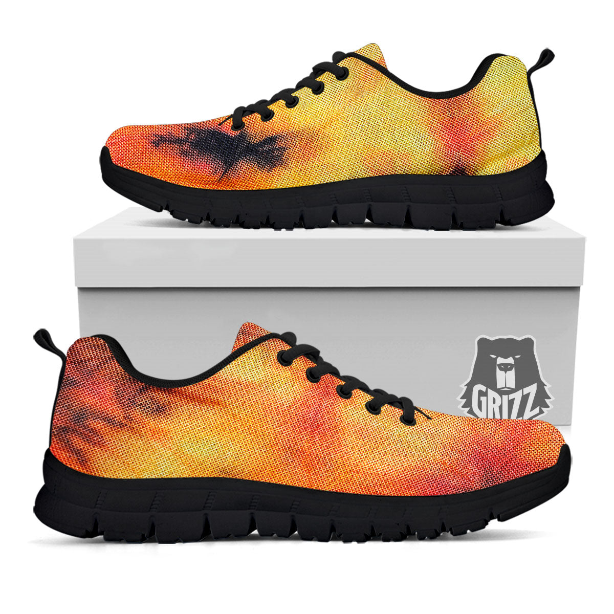 Tie Dye Red Yellow And Orange Print Black Sneaker-grizzshop