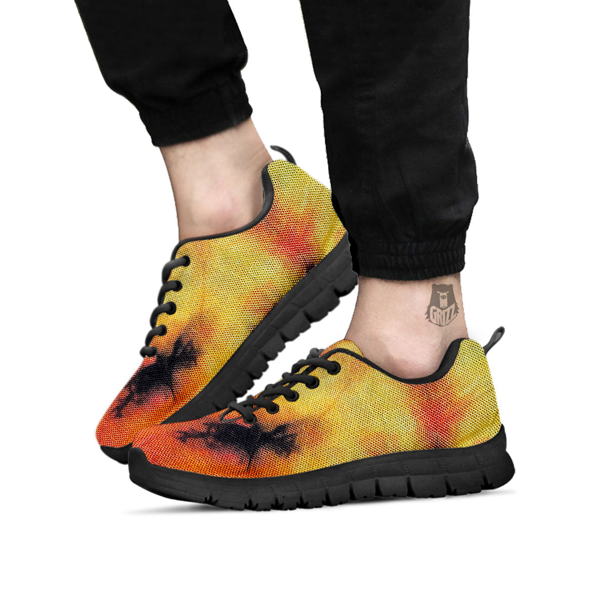 Tie Dye Red Yellow And Orange Print Black Sneaker-grizzshop