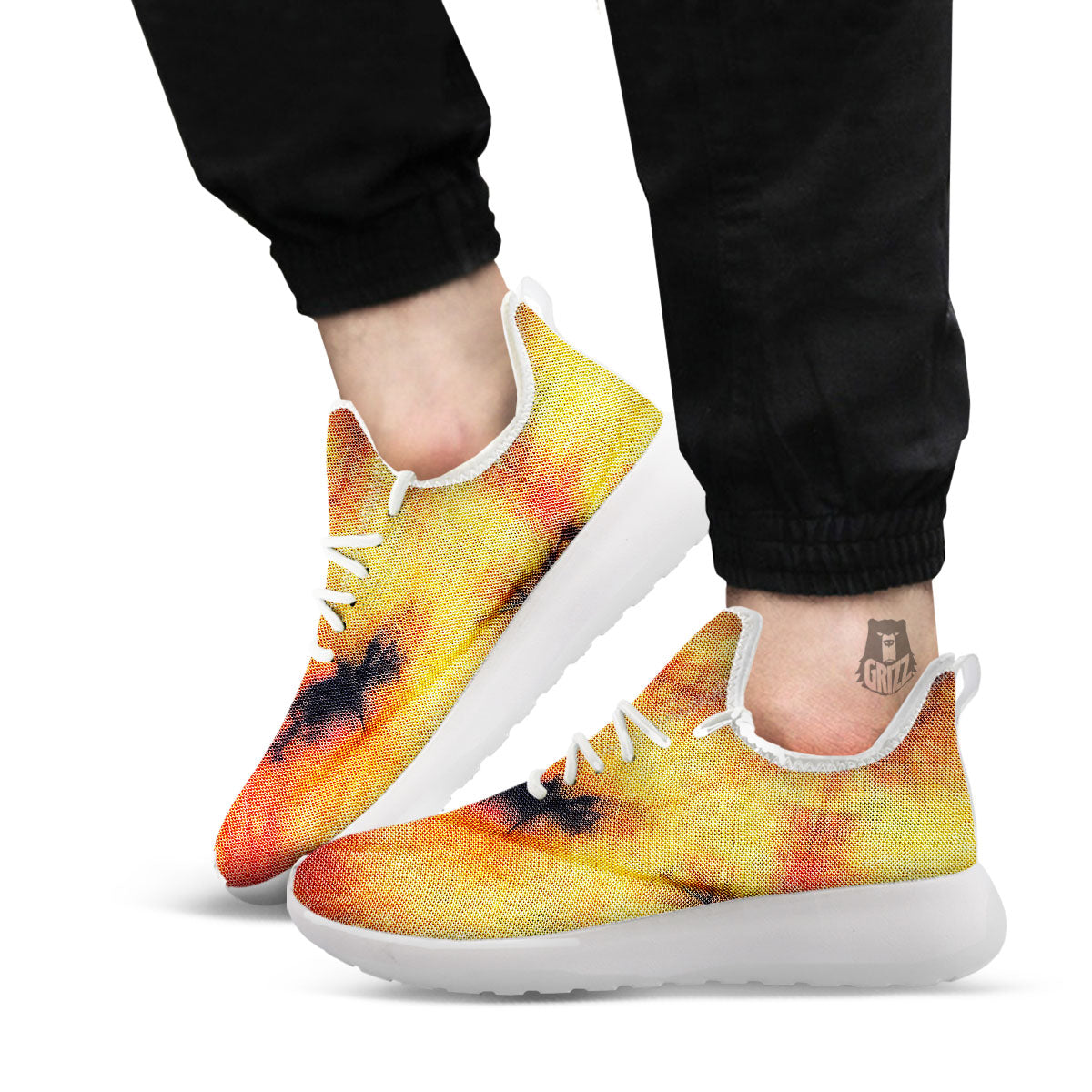 Tie Dye Red Yellow And Orange Print White Athletic Shoes-grizzshop