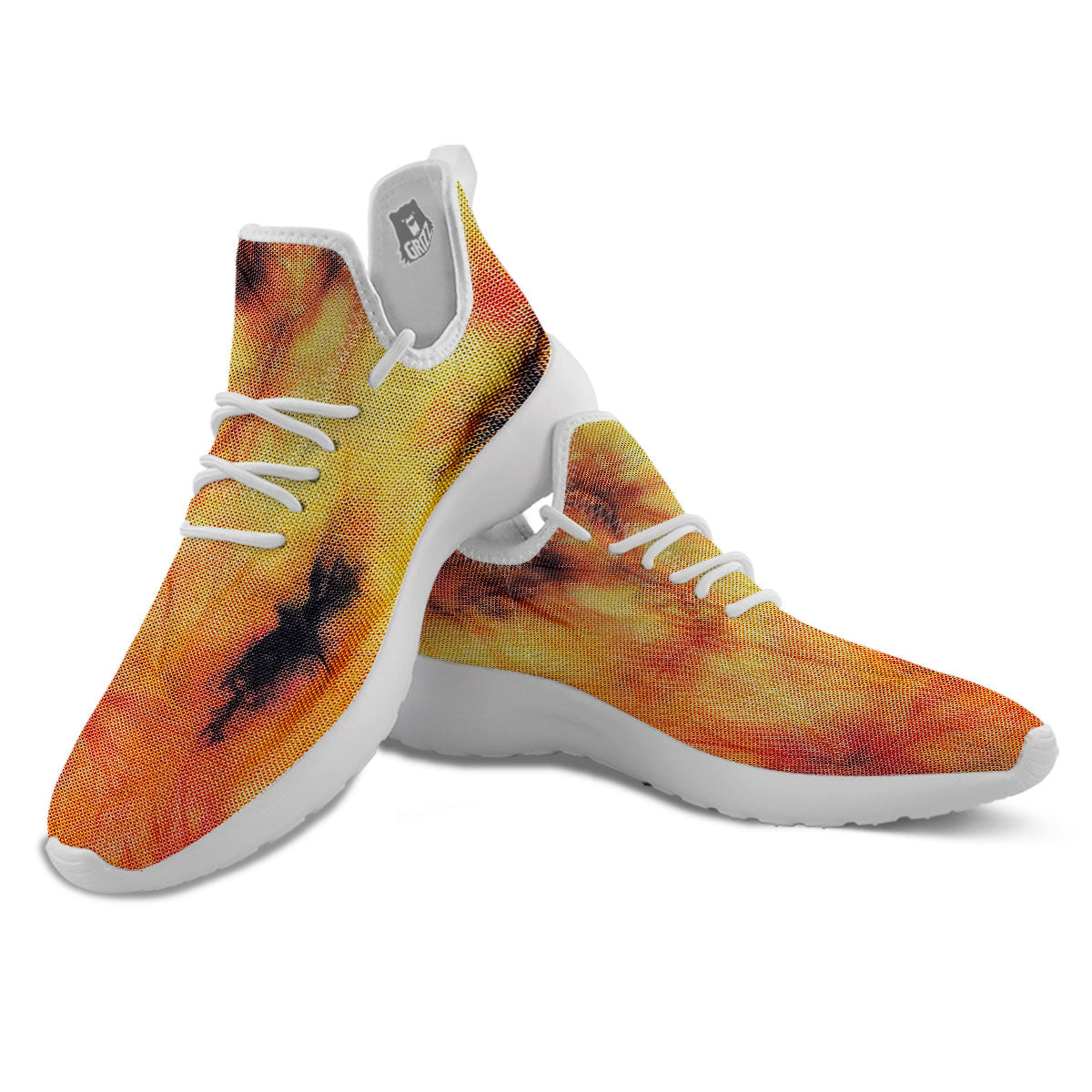 Tie Dye Red Yellow And Orange Print White Athletic Shoes-grizzshop