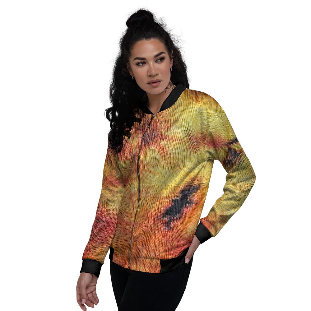 Tie Dye Red Yellow And Orange Print Women's Bomber Jacket-grizzshop