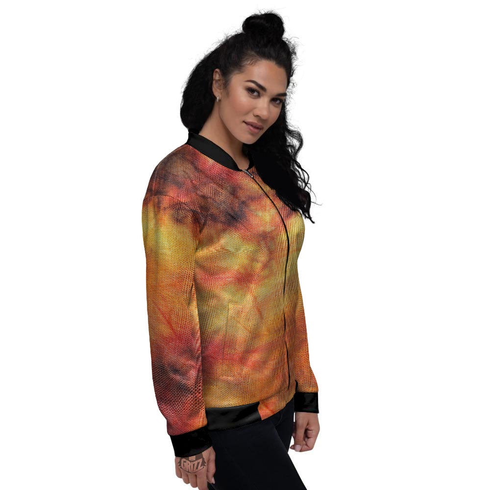 Tie Dye Red Yellow And Orange Print Women's Bomber Jacket-grizzshop