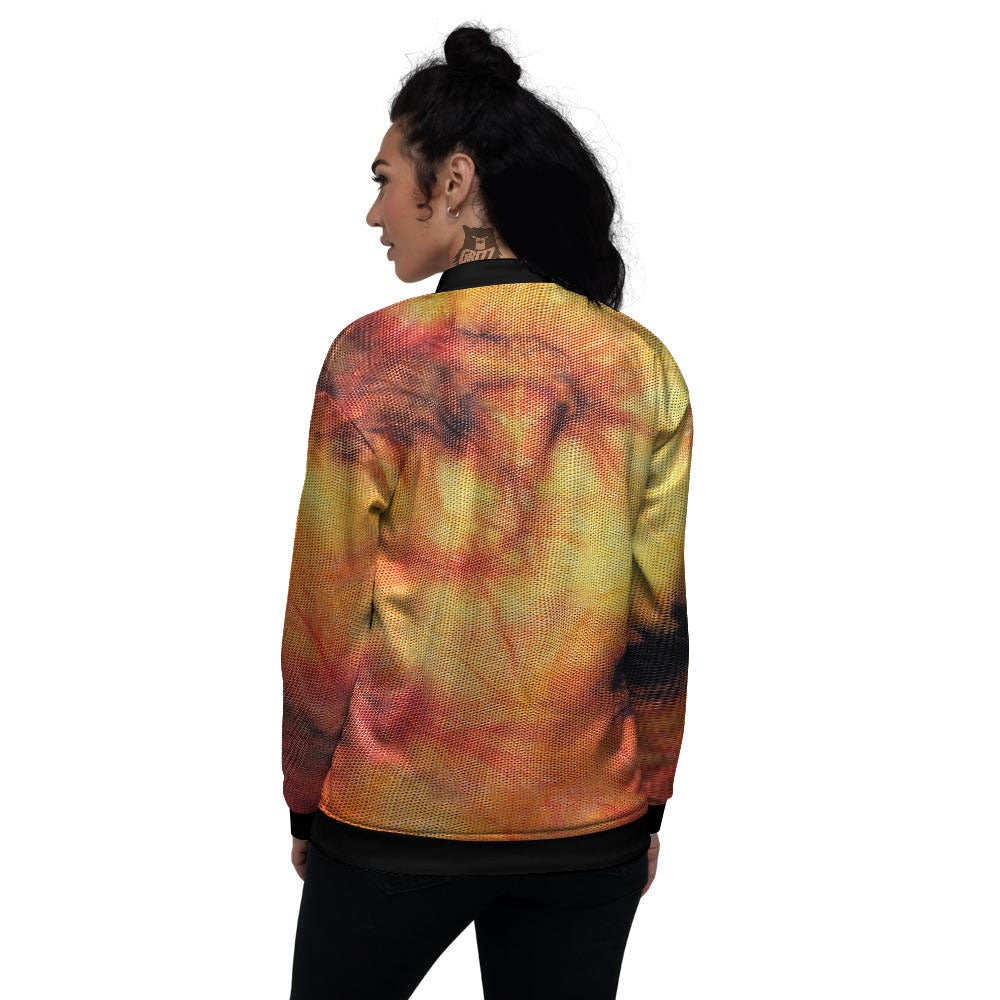 Tie Dye Red Yellow And Orange Print Women's Bomber Jacket-grizzshop