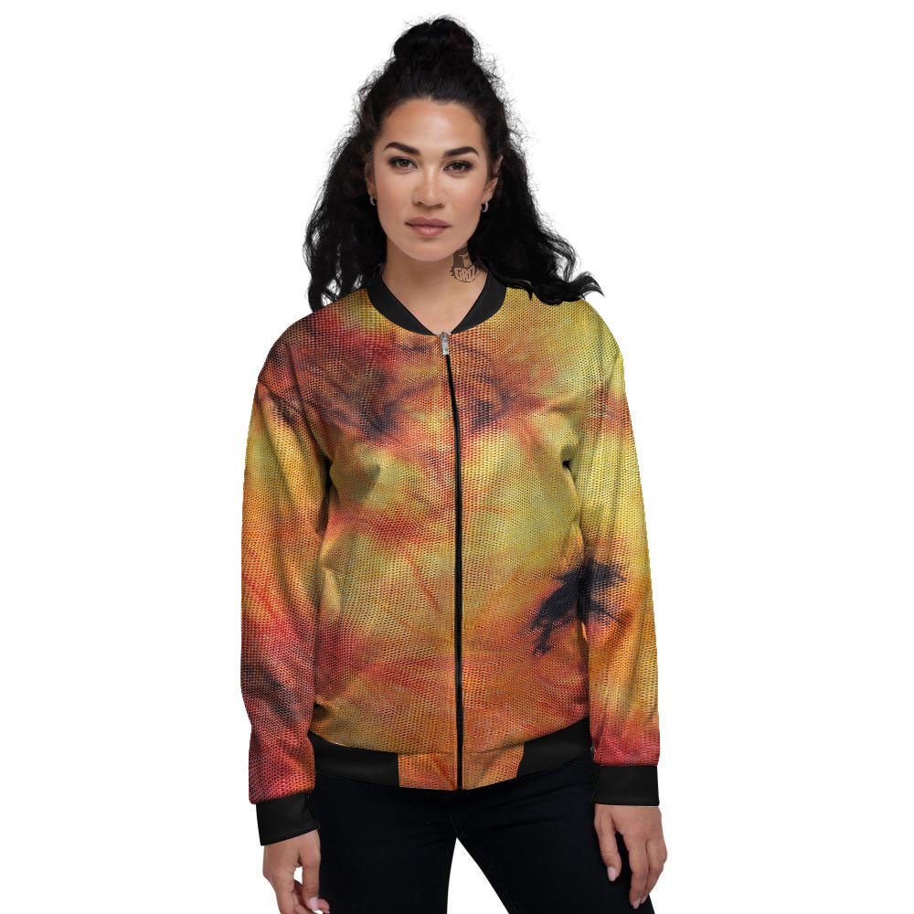 Tie Dye Red Yellow And Orange Print Women's Bomber Jacket-grizzshop