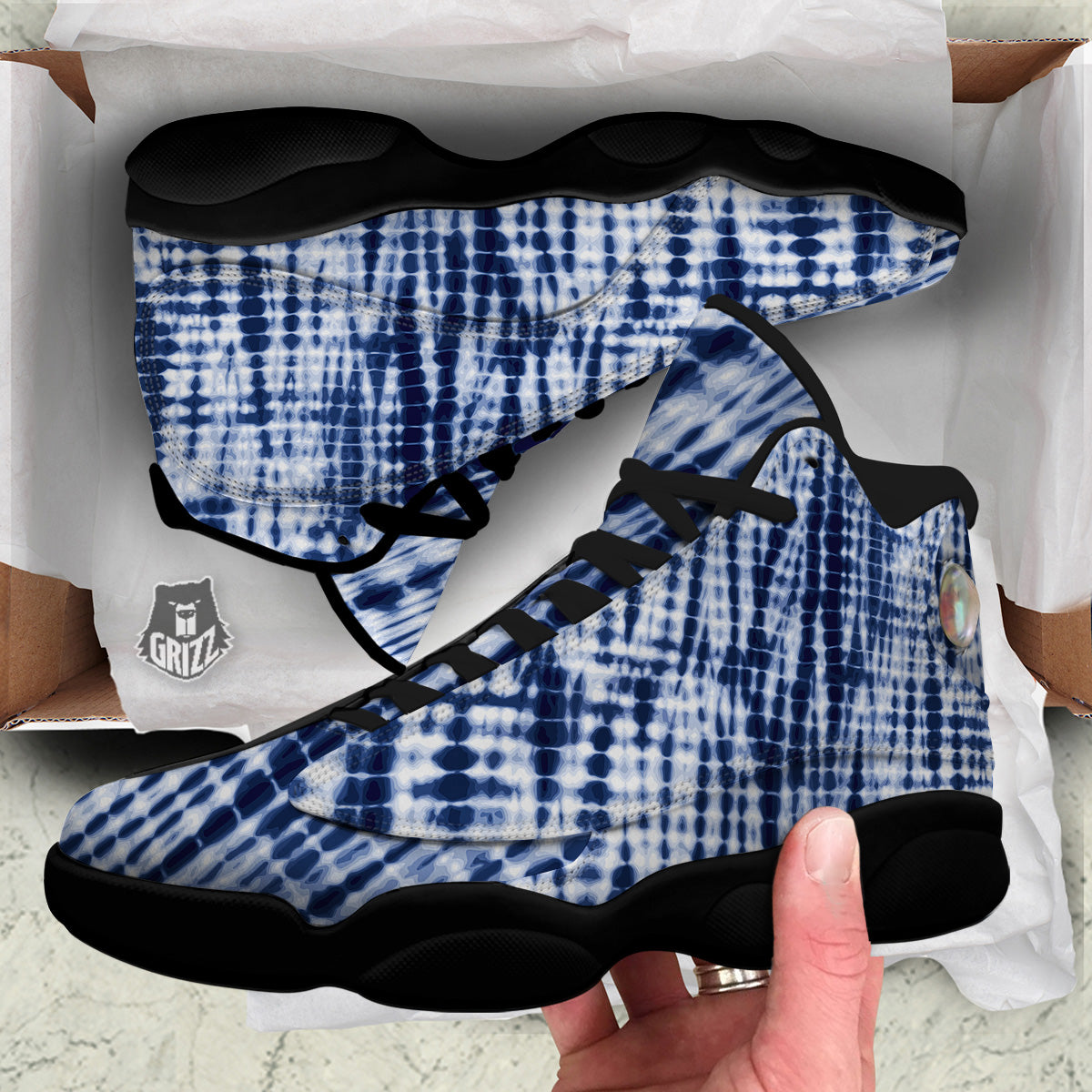 Tie Dye Shibori Blue Print Black Basketball Shoes-grizzshop