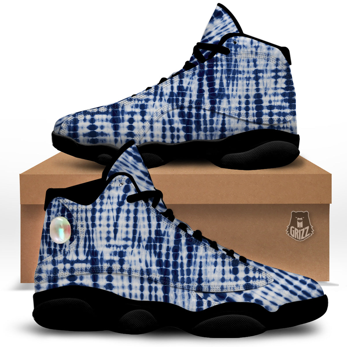 Tie Dye Shibori Blue Print Black Basketball Shoes-grizzshop