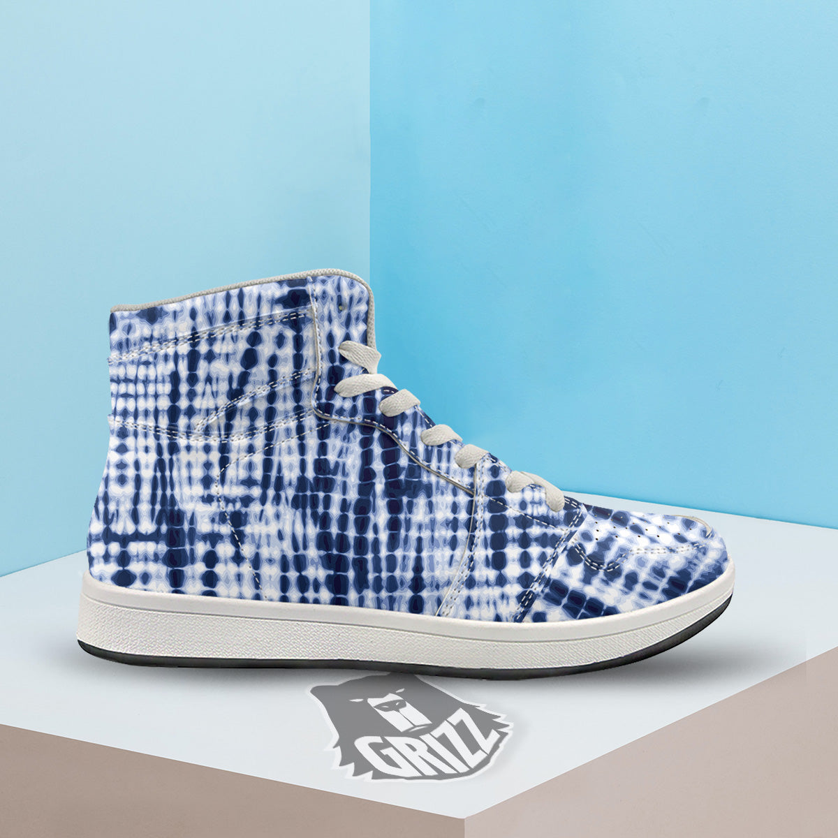 Tie Dye Shibori Blue Print High Top Sneakers-grizzshop