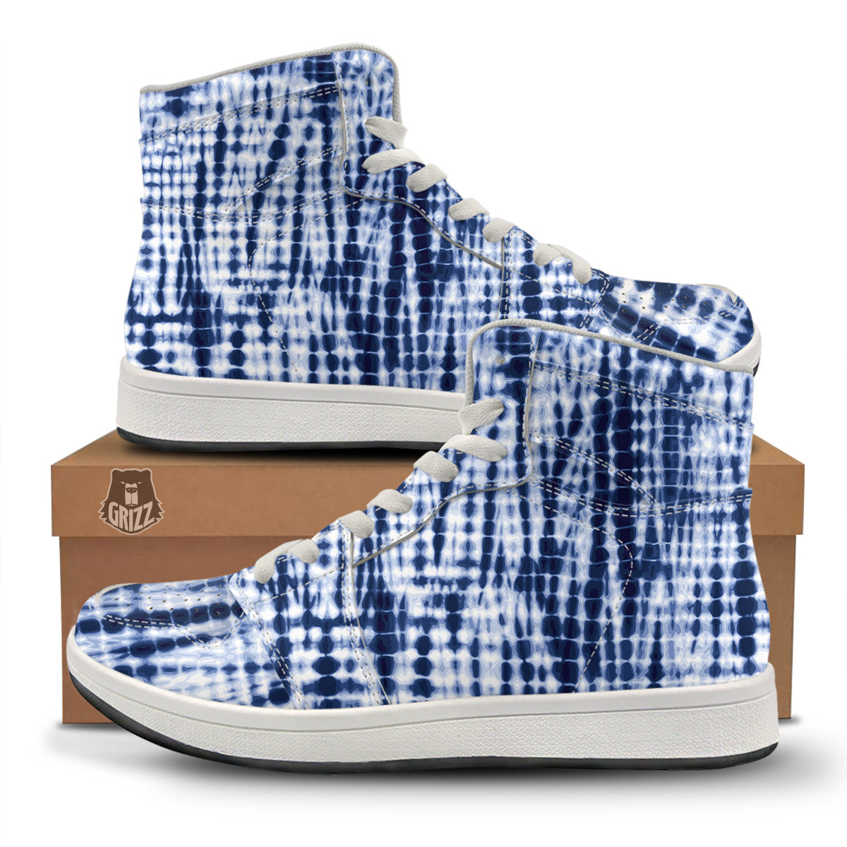Tie Dye Shibori Blue Print High Top Sneakers-grizzshop