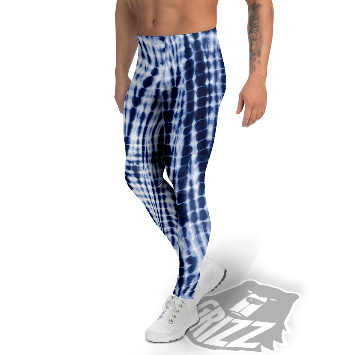 Tie Dye Shibori Blue Print Men's Leggings-grizzshop
