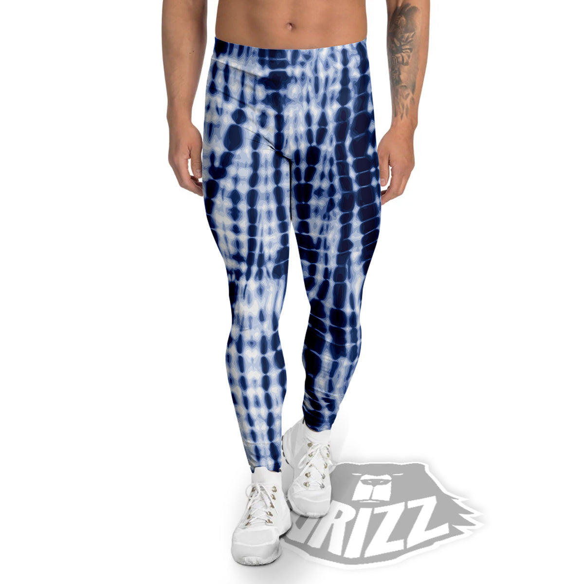 Tie Dye Shibori Blue Print Men's Leggings-grizzshop
